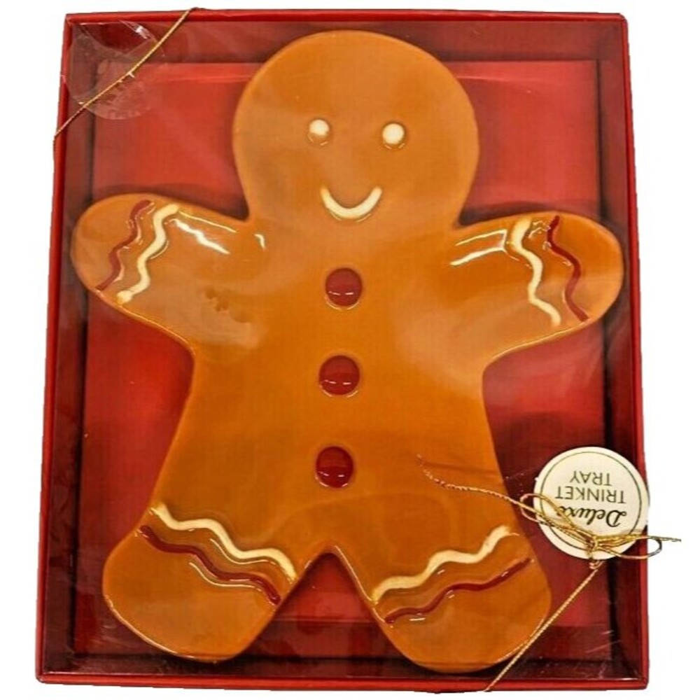 Christmas Gingerbread Man Eccolo 6" Trinket Tray Boy Ceramic With Box New